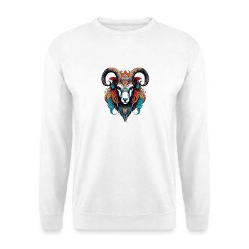 Widder Kopf Bunte Ornamente - Unisex Pullover - Weiß - Vorne - Alina (178cm) & Michal (187cm)