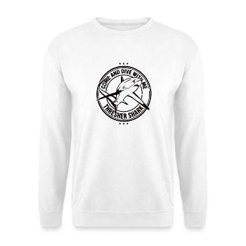Fuchshai - Komm und tauch mit mir - Unisex Pullover - Weiß - Vorne - Alina (178cm) & Michal (187cm)