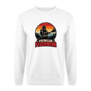 Freiwillige Feuerwehr Retro Feuerwehrmann - Unisex Pullover - Weiß - Vorne - Alina (178cm) & Michal (187cm)