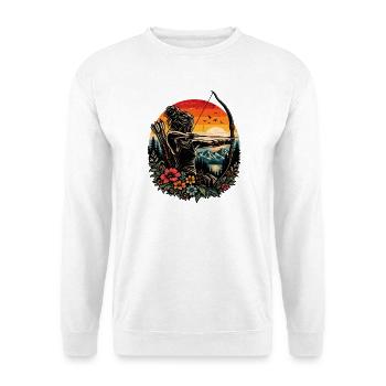 Bogenschießen Frau Retro Natur & Blumen - Unisex Pullover - Weiß - Vorne - Alina (178cm) & Michal (187cm)