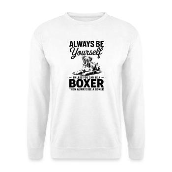 Boxer Hund Spruch Lustige Deutscher Boxer Geschenk - Unisex Pullover - Weiß - Vorne - Alina (178cm) & Michal (187cm)