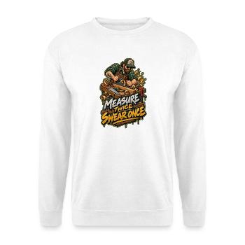 Maß Genau, Fluch Einmal – Holzwerk - Unisex Pullover - Weiß - Vorne - Alina (178cm) & Michal (187cm)