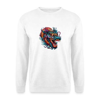 Farbenfroher Drachenkopf Neonstil - Unisex Pullover - Weiß - Vorne - Alina (178cm) & Michal (187cm)
