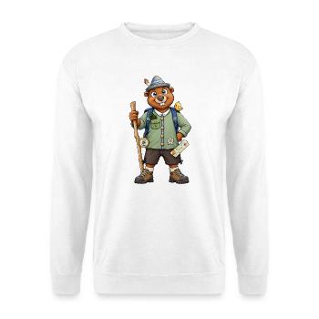 Alpenabenteuer Murmeltier auf Wanderschaft - Unisex Pullover - Weiß - Vorne - Alina (178cm) & Michal (187cm)