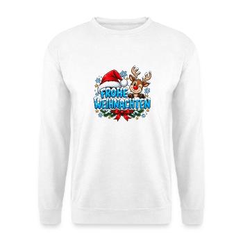 Frohe Weihnachten Süßes Rentier und Bommelmütze - Unisex Pullover - Weiß - Vorne - Alina (178cm) & Michal (187cm)