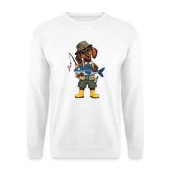 Dackel Angler Was für ein Fang! - Unisex Pullover - Weiß - Vorne - Alina (178cm) & Michal (187cm)