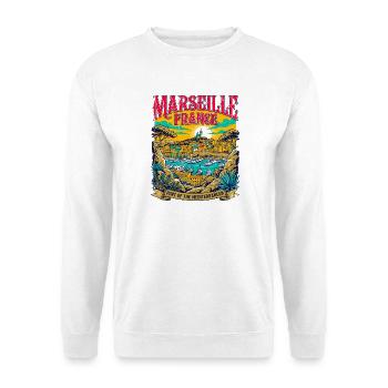 Marseille France Port Of The Mediterranean Vintage - Unisex Pullover - Weiß - Vorne - Alina (178cm) & Michal (187cm)