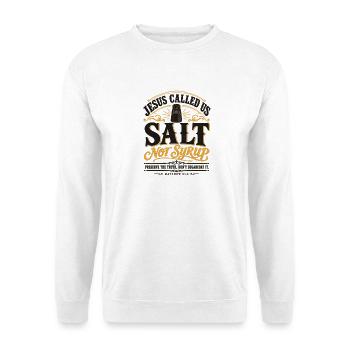 Jesus Salt Not Syrup Geistliches Zitat-Kunstwerk - Unisex Pullover - Weiß - Vorne - Alina (178cm) & Michal (187cm)