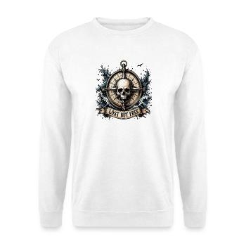  Lost But Free Totenkopf Kompass Nautik Abenteuer - Unisex Pullover - Weiß - Vorne - Alina (178cm) & Michal (187cm)