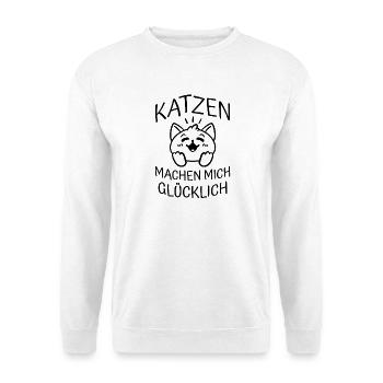 Katzen Glück - Unisex Pullover - Weiß - Vorne - Alina (178cm) & Michal (187cm)