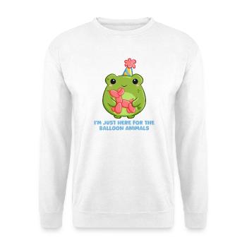 Fröhlicher Frosch mit Ballonhund Party - Unisex Pullover - Weiß - Vorne - Alina (178cm) & Michal (187cm)