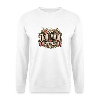Dorfmädl und stolz drauf – Blumen & Heimat - Unisex Pullover - Weiß - Vorne - Alina (178cm) & Michal (187cm)