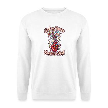 Karneval Jeck Karnevalsfan Konfetti im Kopf - Unisex Pullover - Weiß - Vorne - Alina (178cm) & Michal (187cm)