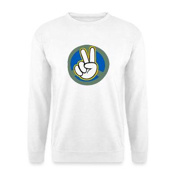 Ukraine Peace Sign Grafik mit Umrahmung - Unisex Pullover - Weiß - Vorne - Alina (178cm) & Michal (187cm)