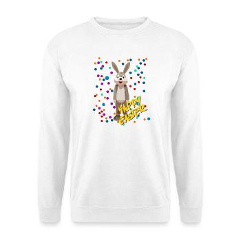 Osterhase mit Konfetti - Unisex Pullover - Weiß - Vorne - Alina (178cm) & Michal (187cm)