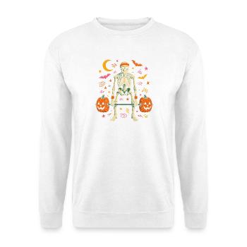  Skelett Kreuzheben Halloween Kürbis Gewichte - Unisex Pullover - Weiß - Vorne - Alina (178cm) & Michal (187cm)