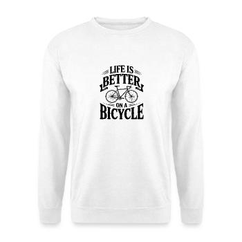 Das Leben auf dem Fahrrad ist besser - Unisex Pullover - Weiß - Vorne - Alina (178cm) & Michal (187cm)