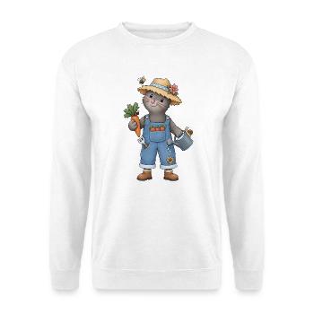 Gartenfreude mit dem kleinen Maulwurf Gärtner - Unisex Pullover - Weiß - Vorne - Alina (178cm) & Michal (187cm)