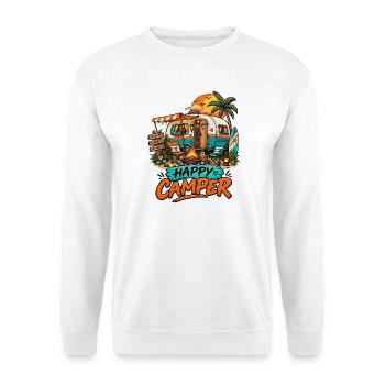Camping Happy Camper Wohnwagen Reisemobil Urlaub - Unisex Pullover - Weiß - Vorne - Alina (178cm) & Michal (187cm)