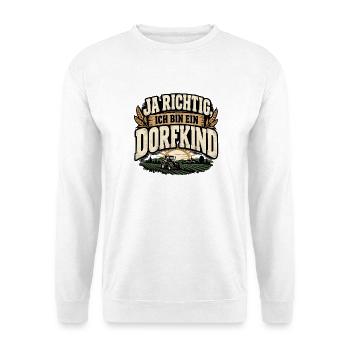 Ja richtig, ich bin ein Dorfkind – Traktor Retro - Unisex Pullover - Weiß - Vorne - Alina (178cm) & Michal (187cm)