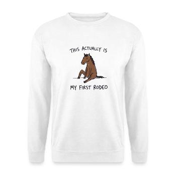 Mein erstes Rodeo – Pferd Cartoon - Unisex Pullover - Weiß - Vorne - Alina (178cm) & Michal (187cm)