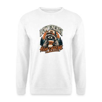 Low Energy High Caffeine Raccoon - Unisex Pullover - Weiß - Vorne - Alina (178cm) & Michal (187cm)