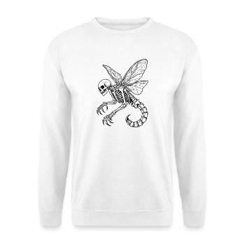 Geflügeltes Skelettskorpion – Gotische Kreatur - Unisex Pullover - Weiß - Vorne - Alina (178cm) & Michal (187cm)