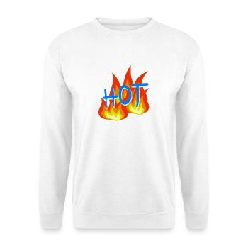 Flammen HOT Schriftzug - Unisex Pullover - Weiß - Vorne - Alina (178cm) & Michal (187cm)