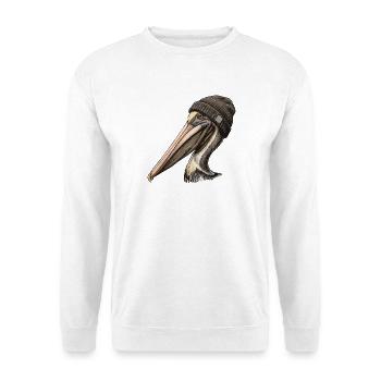 Pelikan mit Mütze - Unisex Pullover - Weiß - Vorne - Alina (178cm) & Michal (187cm)
