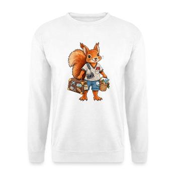Eichhörnchen auf Reisen Lustiges Reisemotiv - Unisex Pullover - Weiß - Vorne - Alina (178cm) & Michal (187cm)