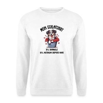 Aussie Welpe Eimer Herzen Schlafshirt - Unisex Pullover - Weiß - Vorne - Alina (178cm) & Michal (187cm)