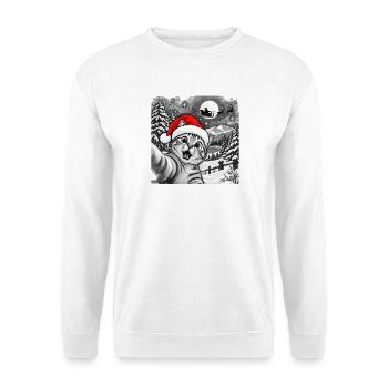 Schneekatze Weihnachtsmann-Selfie – lustiges Weihnachten - Unisex Pullover - Weiß - Vorne - Alina (178cm) & Michal (187cm)