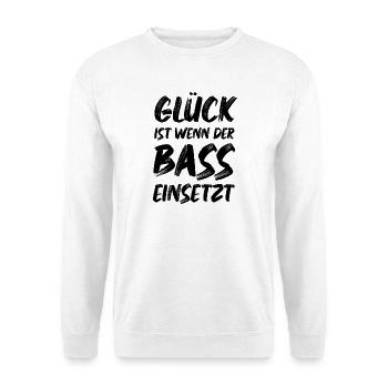 Glück ist wenn der Bass einsetzt Musik Sprüche - Unisex Pullover - Weiß - Vorne - Alina (178cm) & Michal (187cm)