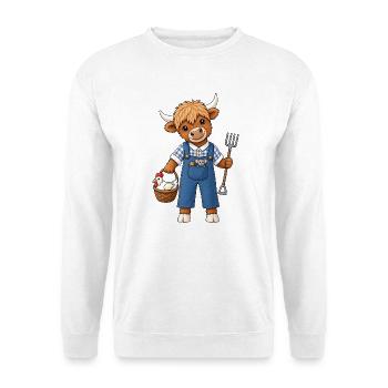 Hochlandrind Kuh Lustiges Bauernhof Motiv - Unisex Pullover - Weiß - Vorne - Alina (178cm) & Michal (187cm)