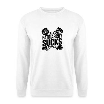 Patriarchy sucks Patriarchat bekämpfen Feminismus - Unisex Pullover - Weiß - Vorne - Alina (178cm) & Michal (187cm)