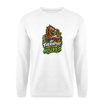 Mein Therapeut Hat Vier Pferde - Unisex Pullover - Weiß - Vorne - Alina (178cm) & Michal (187cm)