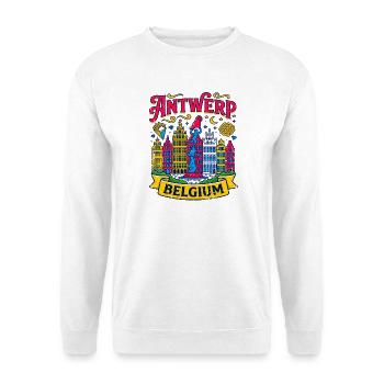 Retro Antwerp Belgium City Skyline Travel - Unisex Pullover - Weiß - Vorne - Alina (178cm) & Michal (187cm)