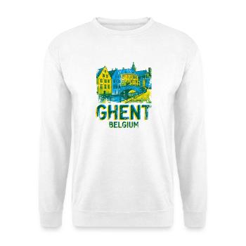 Vintage Illustrated Travel Poster Of Ghent Belgium - Unisex Pullover - Weiß - Vorne - Alina (178cm) & Michal (187cm)