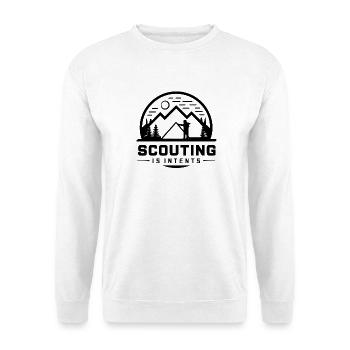 Pfadfinderin sind Absichten – lustiges Camping-Bergdesign - Unisex Pullover - Weiß - Vorne - Alina (178cm) & Michal (187cm)