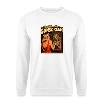 Hätte Sonnencreme tragen sollen – Dermatologe-Humor - Unisex Pullover - Weiß - Vorne - Alina (178cm) & Michal (187cm)