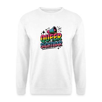 Queer Und Sichtbar Pride LGBTQ Community - Unisex Pullover - Weiß - Vorne - Alina (178cm) & Michal (187cm)