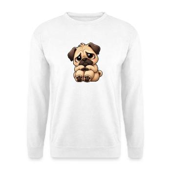 Süßer trauriger Mops Cartoon Einsamkeit Freundscha - Unisex Pullover - Weiß - Vorne - Alina (178cm) & Michal (187cm)
