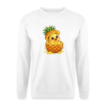 Süße Cartoon Ente mit Ananas Tropisch - Unisex Pullover - Weiß - Vorne - Alina (178cm) & Michal (187cm)