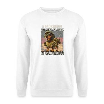 Lustiges Dackel-Motiv | Dackel-Fan | Teckel-Hunde - Unisex Pullover - Weiß - Vorne - Alina (178cm) & Michal (187cm)