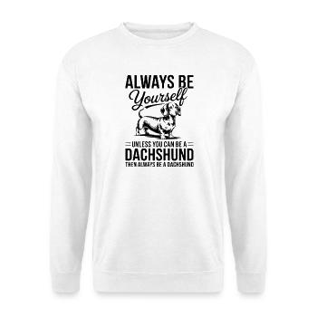 Dackel Spruch Dachshund Lustiges Dackel Geschenk - Unisex Pullover - Weiß - Vorne - Alina (178cm) & Michal (187cm)