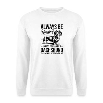Dackel Spruch Dachshund Lustiges Dackel Geschenk - Unisex Pullover - Weiß - Vorne - Alina (178cm) & Michal (187cm)