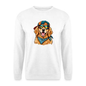 Cooler Golden Retriever – Sommerstrand-Vibes - Unisex Pullover - Weiß - Vorne - Alina (178cm) & Michal (187cm)