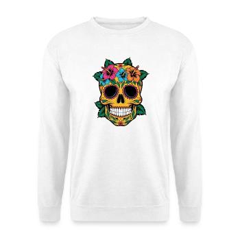 Halloween Sugar Skull - Unisex Pullover - Weiß - Vorne - Alina (178cm) & Michal (187cm)