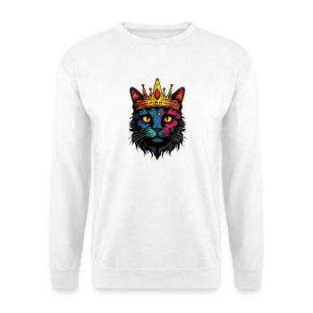 Katzenkönig in Regenbogenfarben - Unisex Pullover - Weiß - Vorne - Alina (178cm) & Michal (187cm)