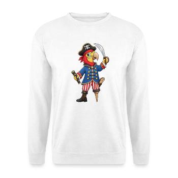 Lustiger Piraten Papagei mit Schatzkarte - Unisex Pullover - Weiß - Vorne - Alina (178cm) & Michal (187cm)